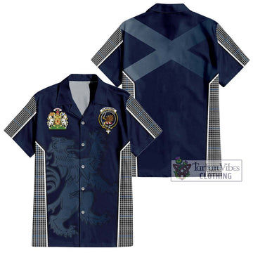 Gladstone Tartan Short Sleeve Button Shirt with Family Crest and Lion Rampant Vibes Sport Style