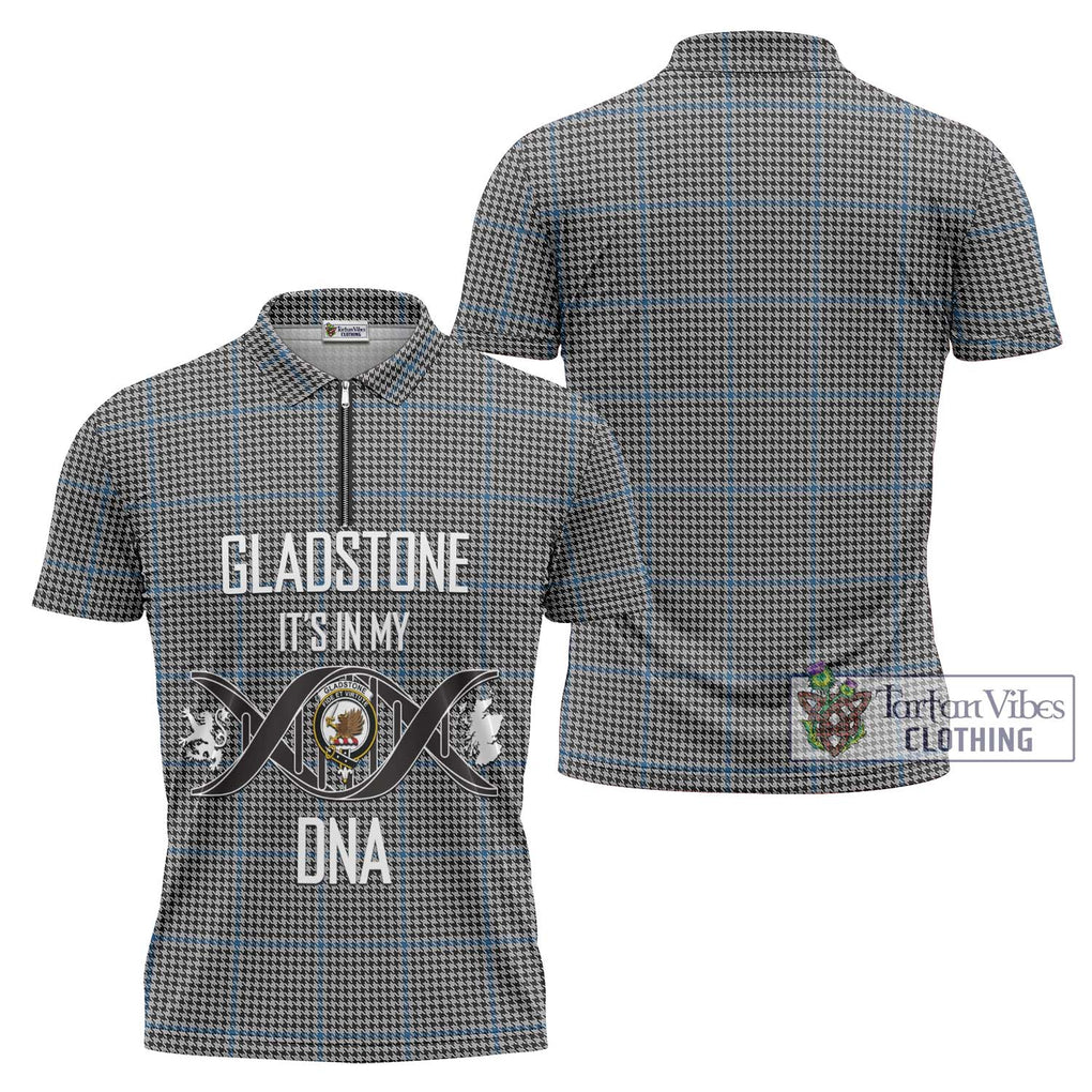 Gladstone Tartan Zipper Polo Shirt with Family Crest DNA In Me Style Unisex - Tartanvibesclothing Shop