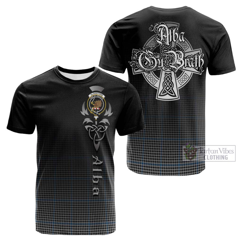 Tartan Vibes Clothing Gladstone Tartan Cotton T-shirt Featuring Alba Gu Brath Family Crest Celtic Inspired