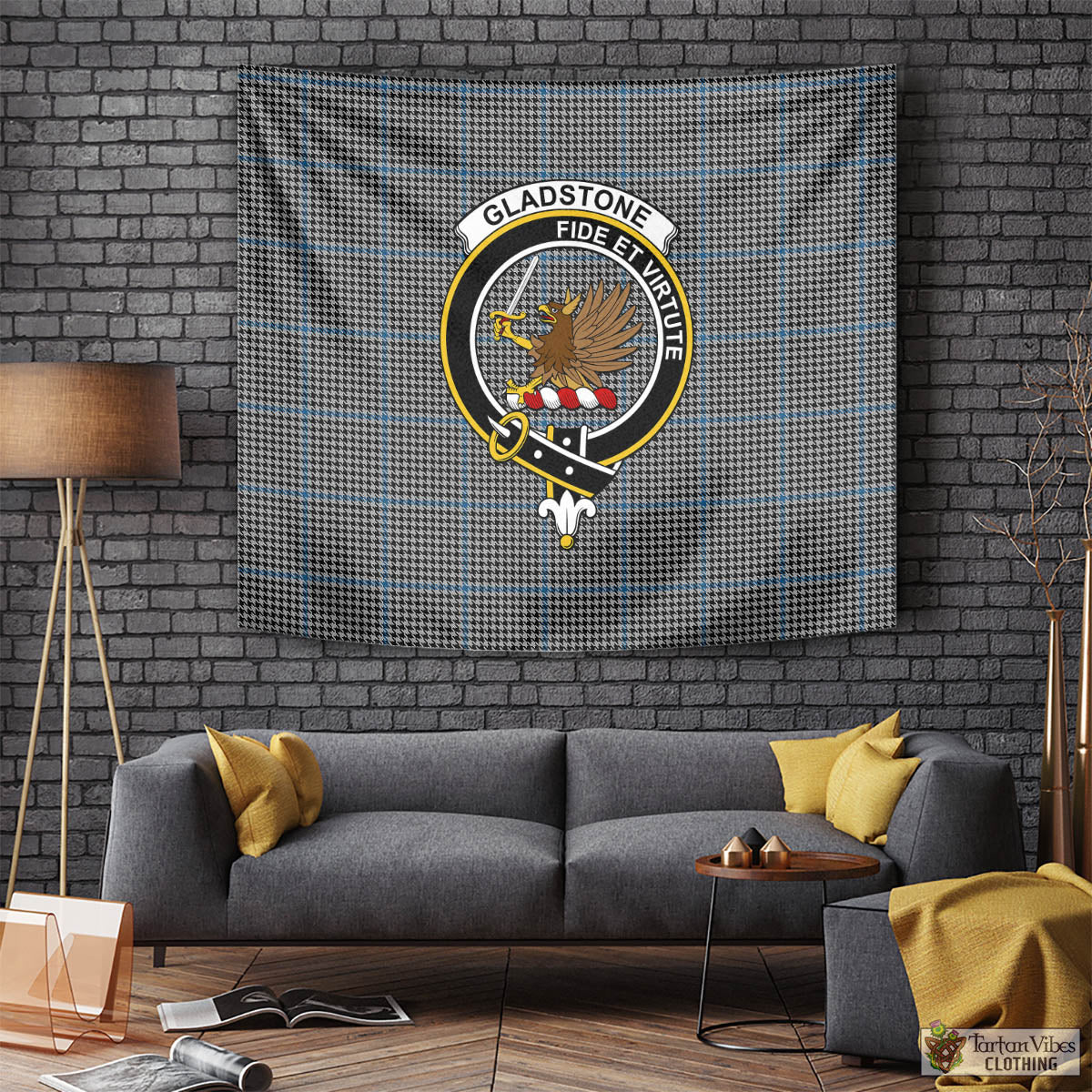 Tartan Vibes Clothing Gladstone Tartan Tapestry Wall Hanging and Home Decor for Room with Family Crest