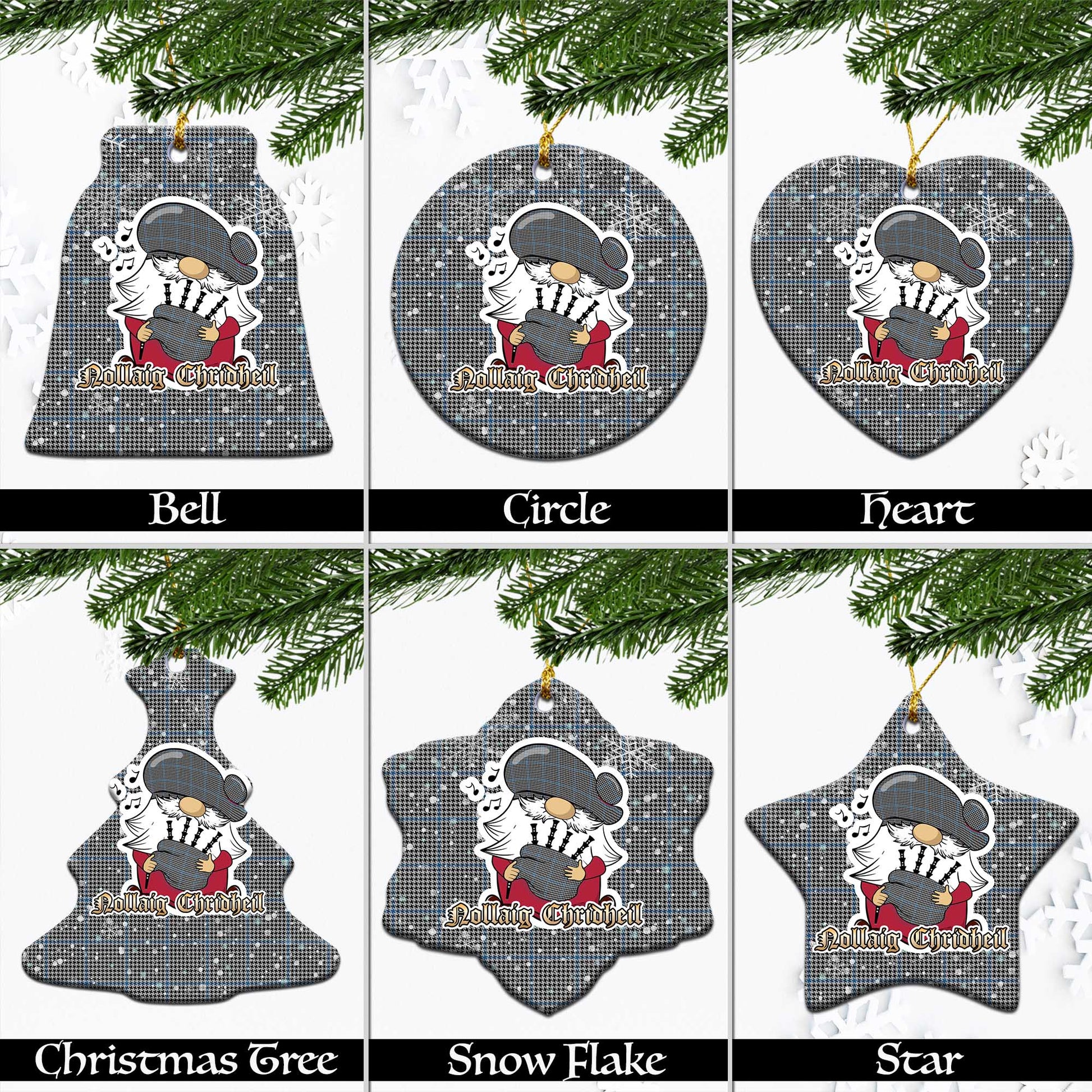 Gladstone Tartan Christmas Ornaments with Scottish Gnome Playing Bagpipes Ceramic - Tartanvibesclothing