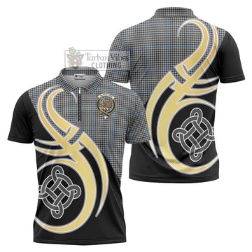 Gladstone Tartan Zipper Polo Shirt with Family Crest and Celtic Symbol Style