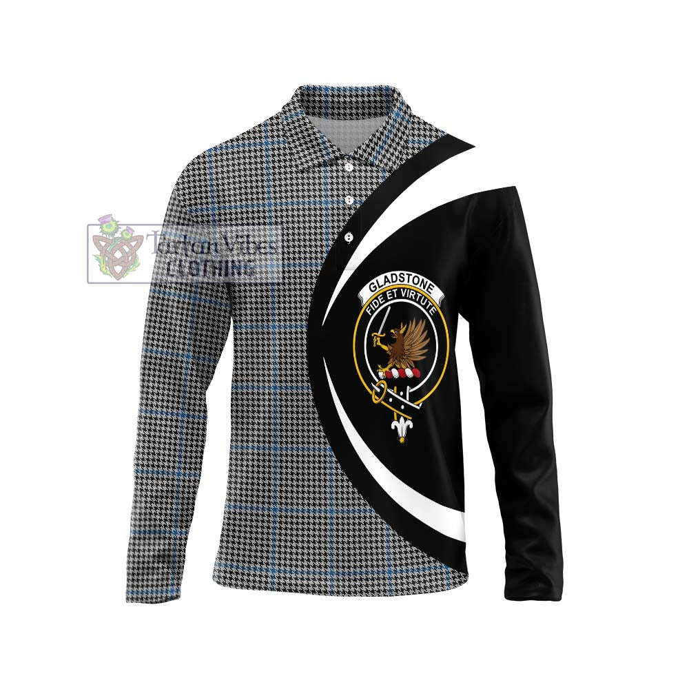 Gladstone Tartan Long Sleeve Polo Shirt with Family Crest Circle Style Unisex - Tartan Vibes Clothing