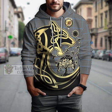 Gladstone Tartan Hoodie with Family Crest Celtic Wolf Style