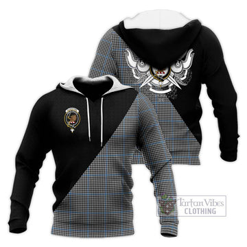 Gladstone Tartan Knitted Hoodie with Family Crest and Military Logo Style