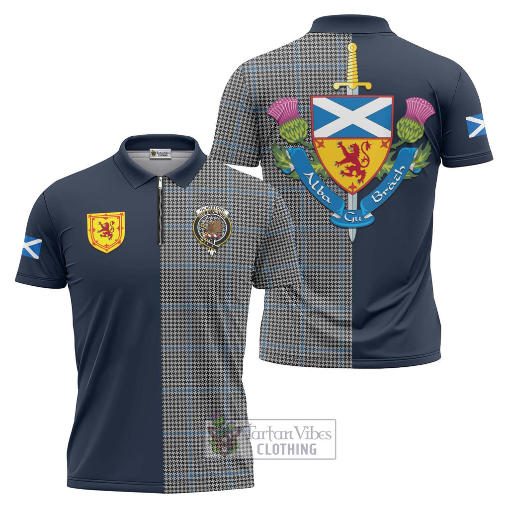 Tartan Vibes Clothing Gladstone Tartan Zipper Polo Shirt with Scottish Lion Royal Arm Half Style