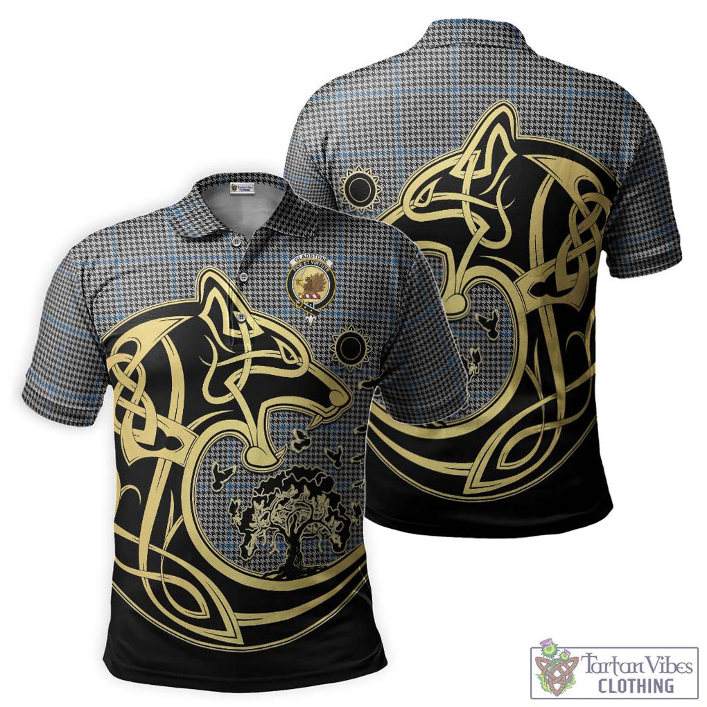 Gladstone Tartan Polo Shirt with Family Crest Celtic Wolf Style Kid - Tartanvibesclothing Shop