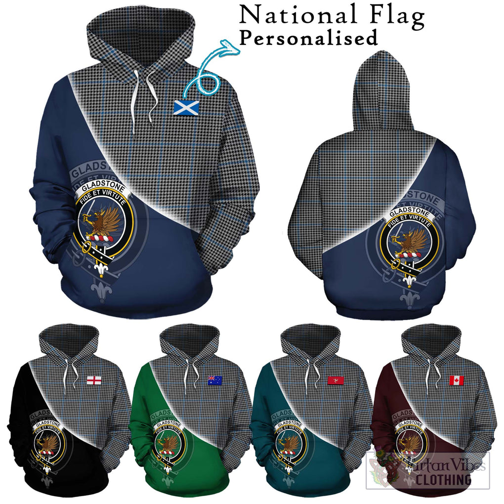 Gladstone Tartan Hoodie with Personalised National Flag and Family Crest Half Style Zip Hoodie - Tartanvibesclothing Shop