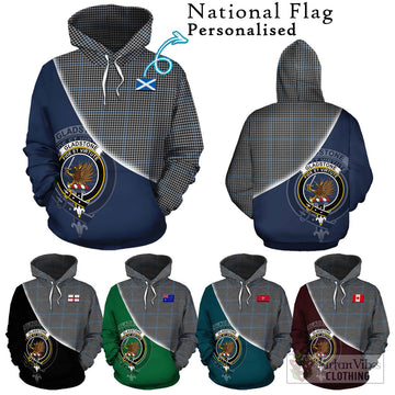 Gladstone Tartan Hoodie with Personalised National Flag and Family Crest Half Style