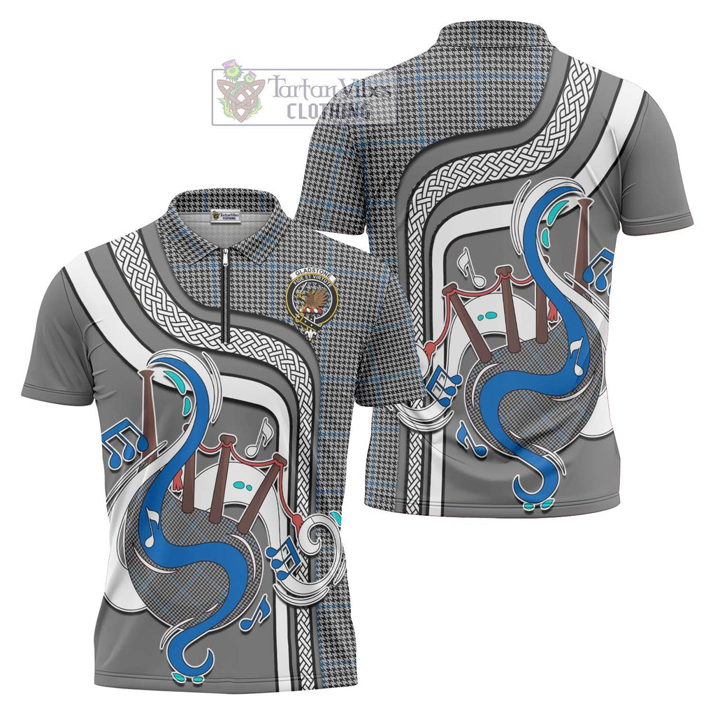 Gladstone Tartan Zipper Polo Shirt with Epic Bagpipe Style Unisex - Tartanvibesclothing Shop