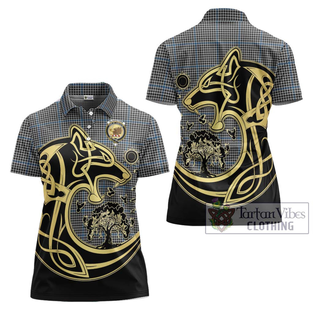 Gladstone Tartan Women's Polo Shirt with Family Crest Celtic Wolf Style Women - Tartanvibesclothing Shop