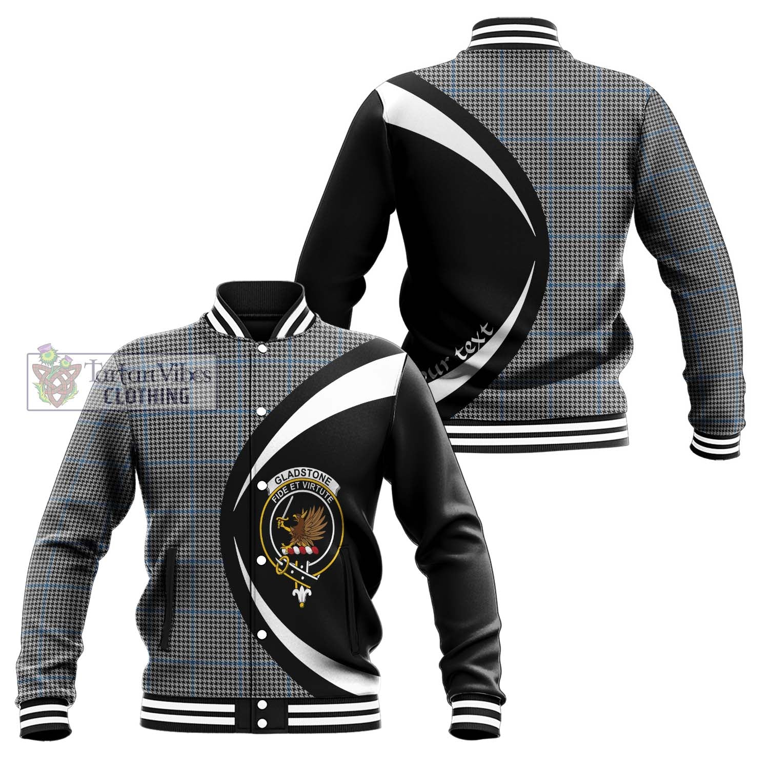 Gladstone Tartan Baseball Jacket with Family Crest Circle Style Unisex - Tartan Vibes Clothing