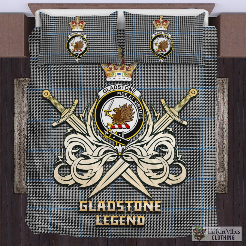 Tartan Vibes Clothing Gladstone Tartan Bedding Set with Clan Crest and the Golden Sword of Courageous Legacy