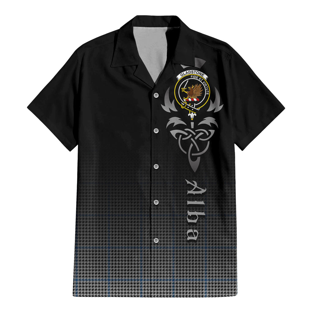 Tartan Vibes Clothing Gladstone Tartan Short Sleeve Button Up Featuring Alba Gu Brath Family Crest Celtic Inspired