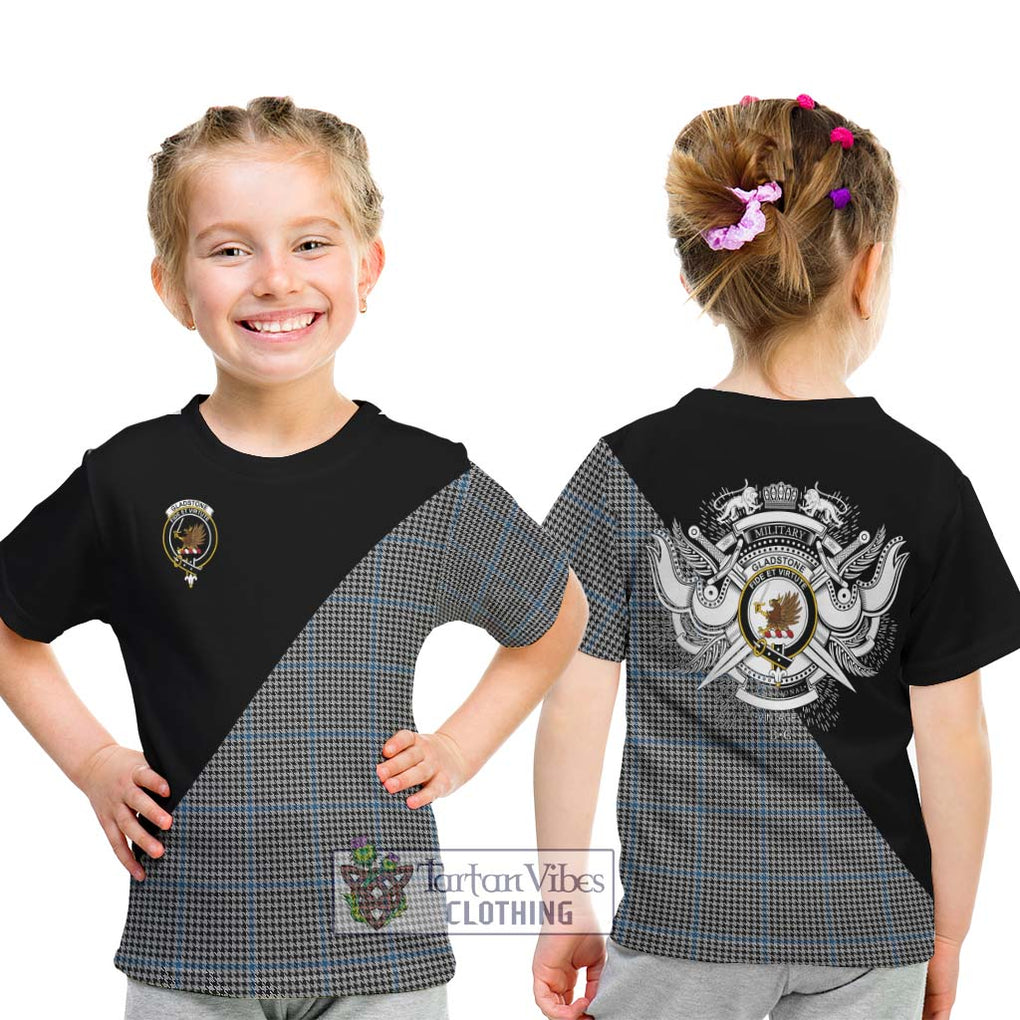 Gladstone Tartan Kid T-Shirt with Family Crest and Military Logo Style - Tartanvibesclothing Shop