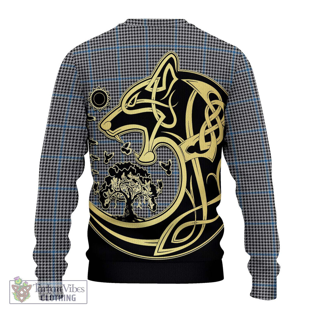 Gladstone Tartan Knitted Sweater with Family Crest Celtic Wolf Style - Tartan Vibes Clothing