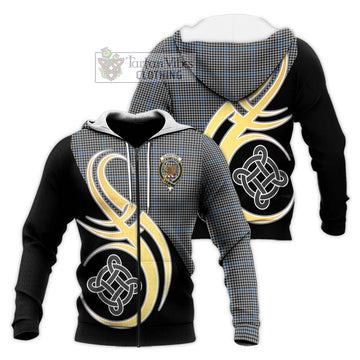 Gladstone Tartan Knitted Hoodie with Family Crest and Celtic Symbol Style