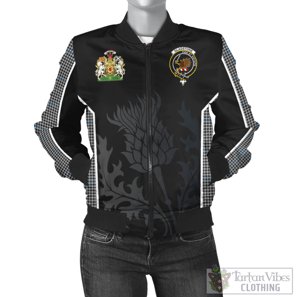 Tartan Vibes Clothing Gladstone Tartan Bomber Jacket with Family Crest and Scottish Thistle Vibes Sport Style