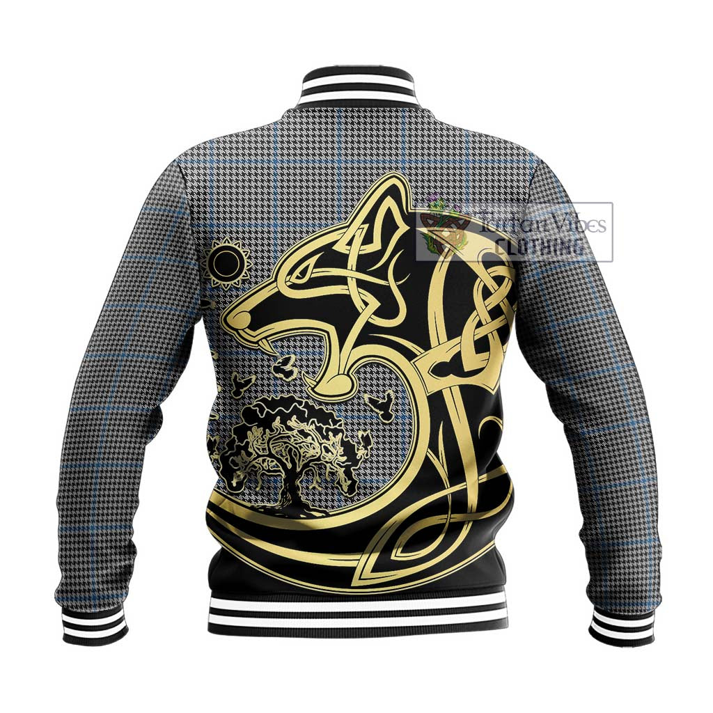 Tartan Vibes Clothing Gladstone Tartan Baseball Jacket with Family Crest Celtic Wolf Style