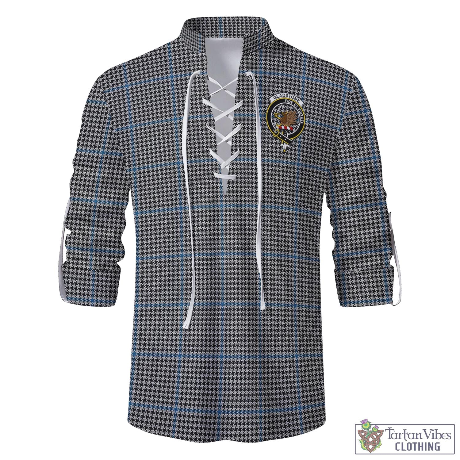 Tartan Vibes Clothing Gladstone Tartan Men's Scottish Traditional Jacobite Ghillie Kilt Shirt with Family Crest