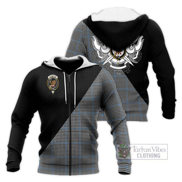 Gladstone Tartan Knitted Hoodie with Family Crest and Military Logo Style