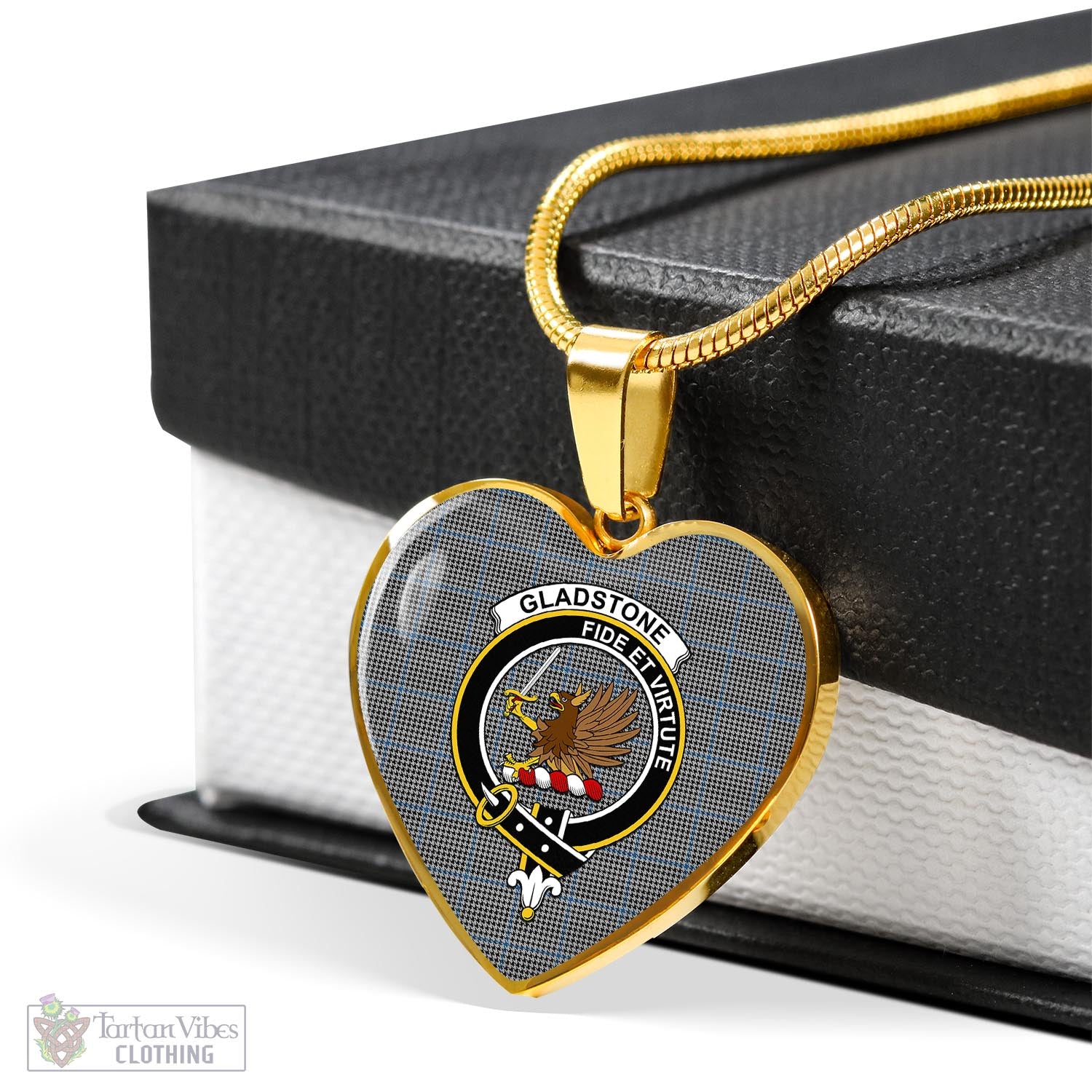 Tartan Vibes Clothing Gladstone Tartan Heart Necklace with Family Crest