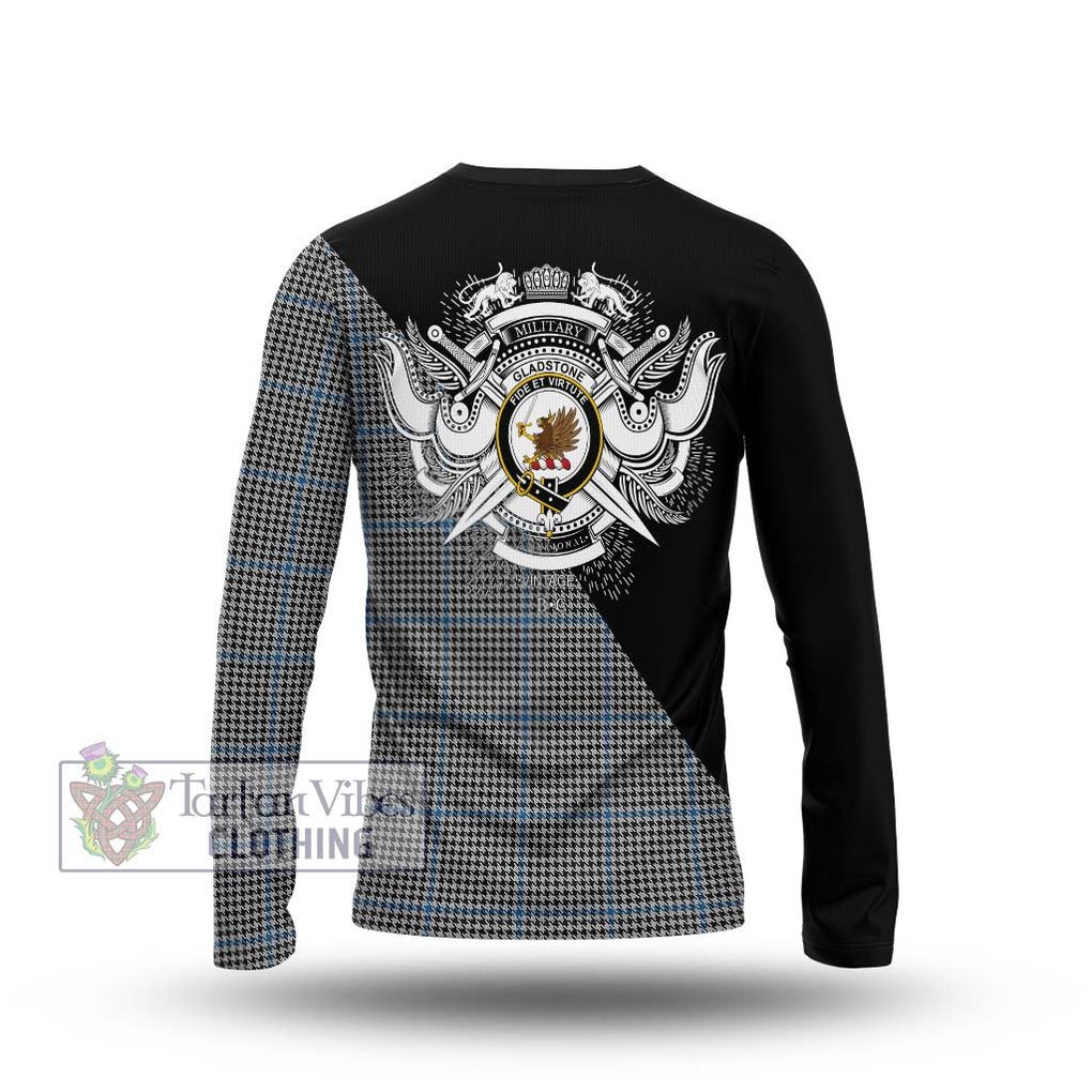 Gladstone Tartan Long Sleeve T-Shirt with Family Crest and Military Logo Style - Tartanvibesclothing Shop