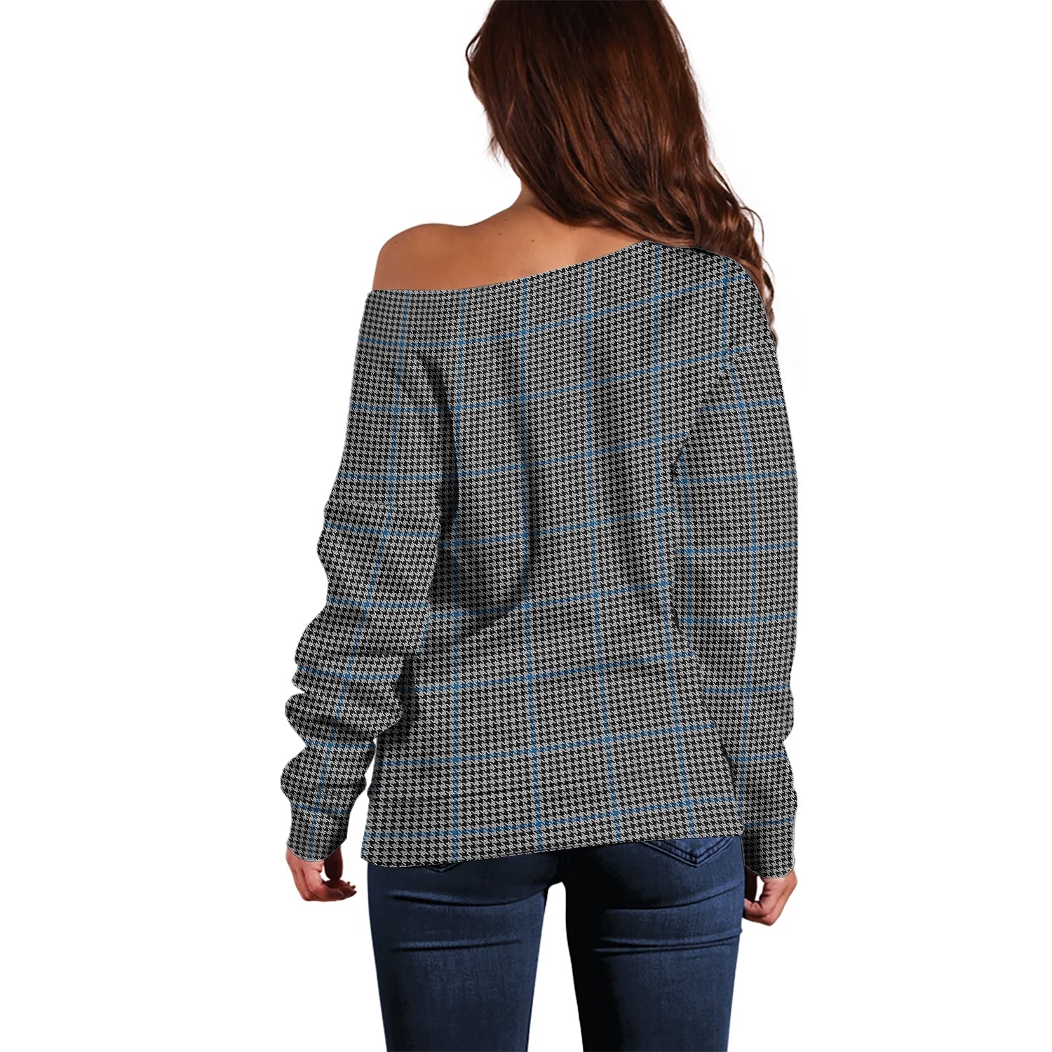 Gladstone Tartan Off Shoulder Women Sweater with Family Crest - Tartanvibesclothing