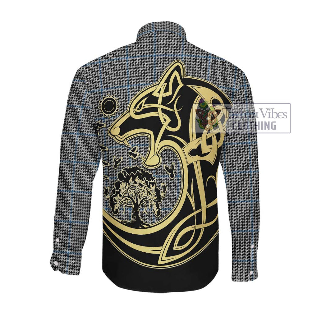 Gladstone Tartan Long Sleeve Button Shirt with Family Crest Celtic Wolf Style Men's Shirt - Tartan Vibes Clothing