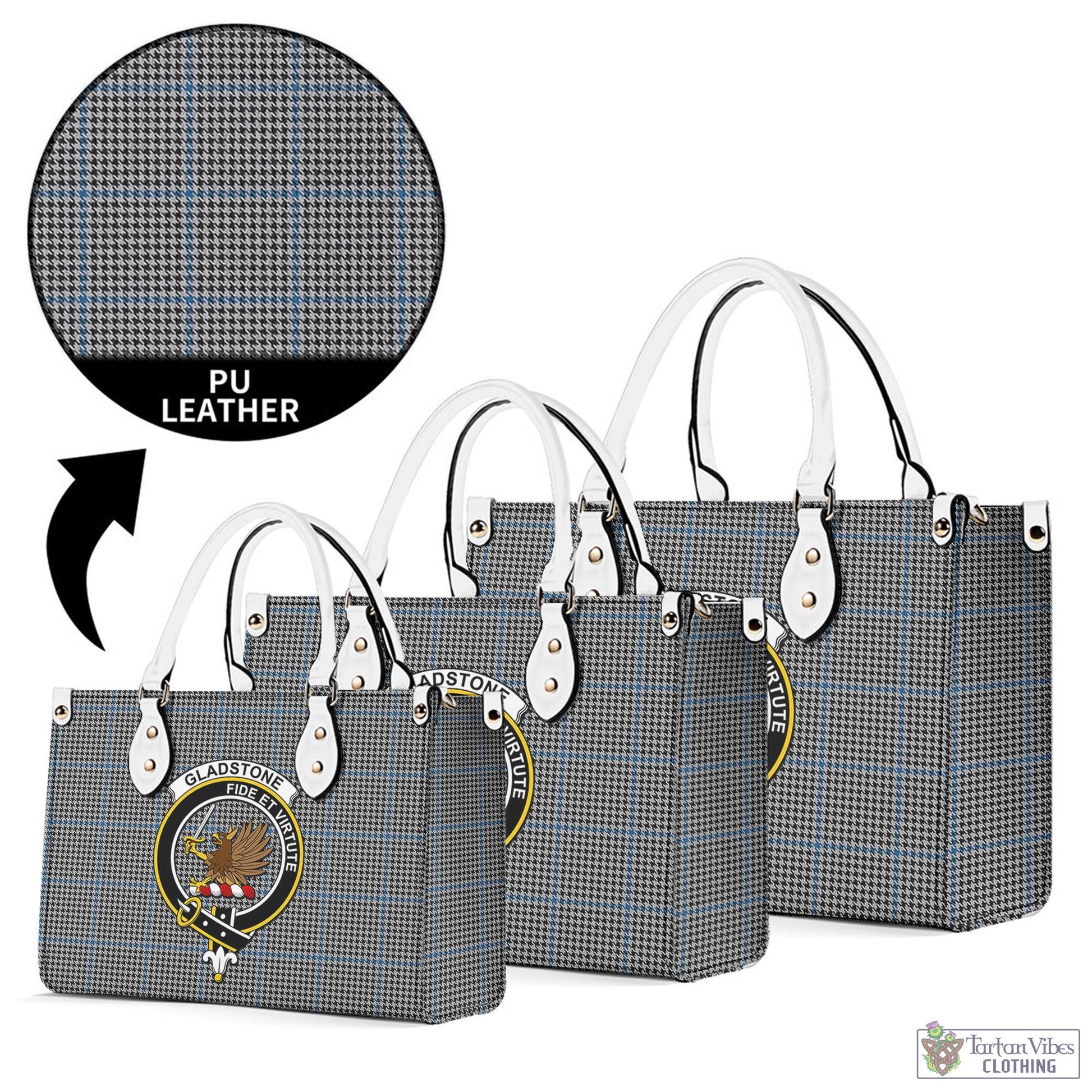 Tartan Vibes Clothing Gladstone Tartan Luxury Leather Handbags with Family Crest