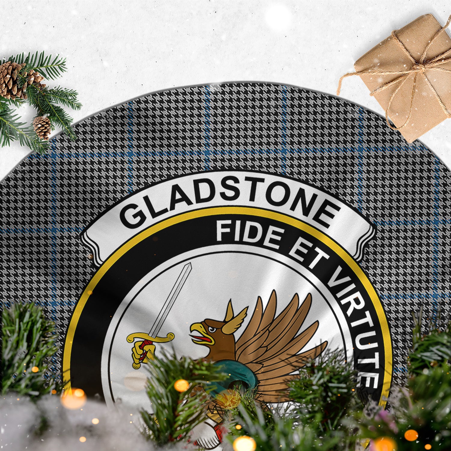 Gladstone Tartan Christmas Tree Skirt with Family Crest - Tartanvibesclothing