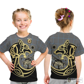 Gladstone Tartan Kid T-Shirt with Family Crest Celtic Wolf Style