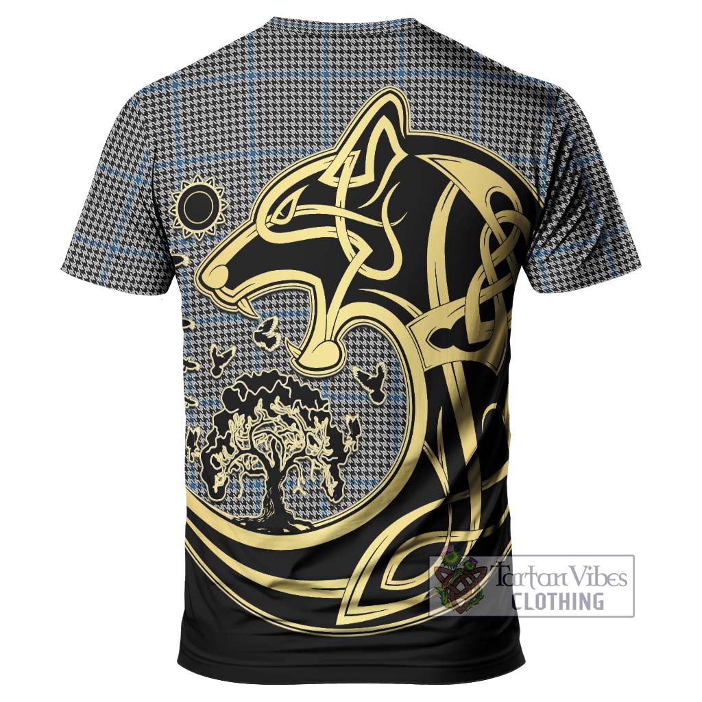 Tartan Vibes Clothing Gladstone Tartan T-Shirt with Family Crest Celtic Wolf Style