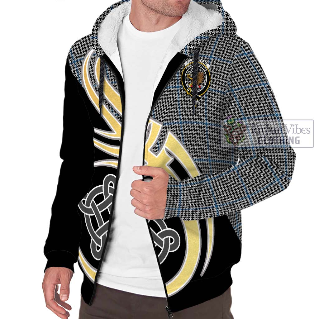 Gladstone Tartan Sherpa Hoodie with Family Crest and Celtic Symbol Style - Tartan Vibes Clothing