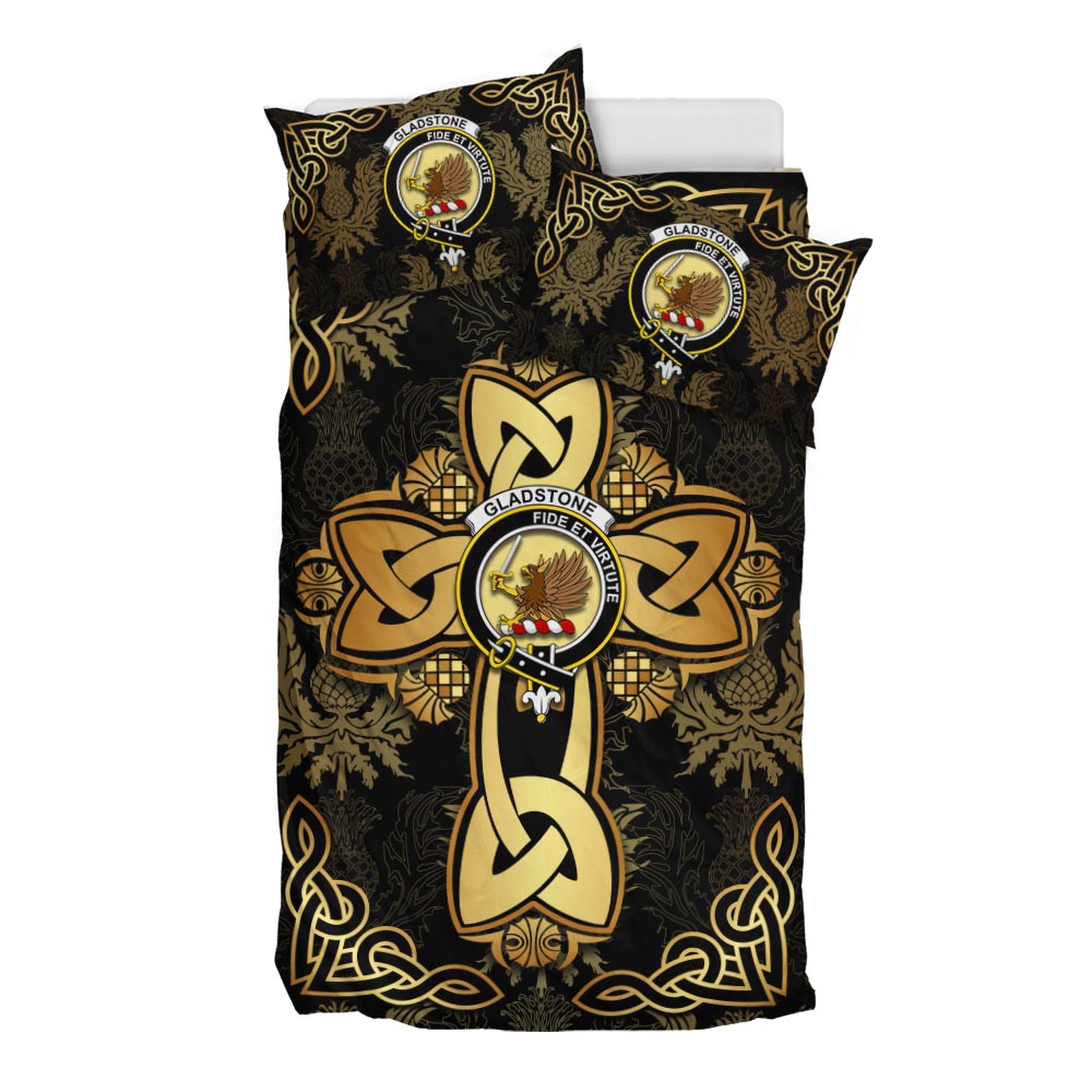 Gladstone Clan Bedding Sets Gold Thistle Celtic Style - Tartanvibesclothing