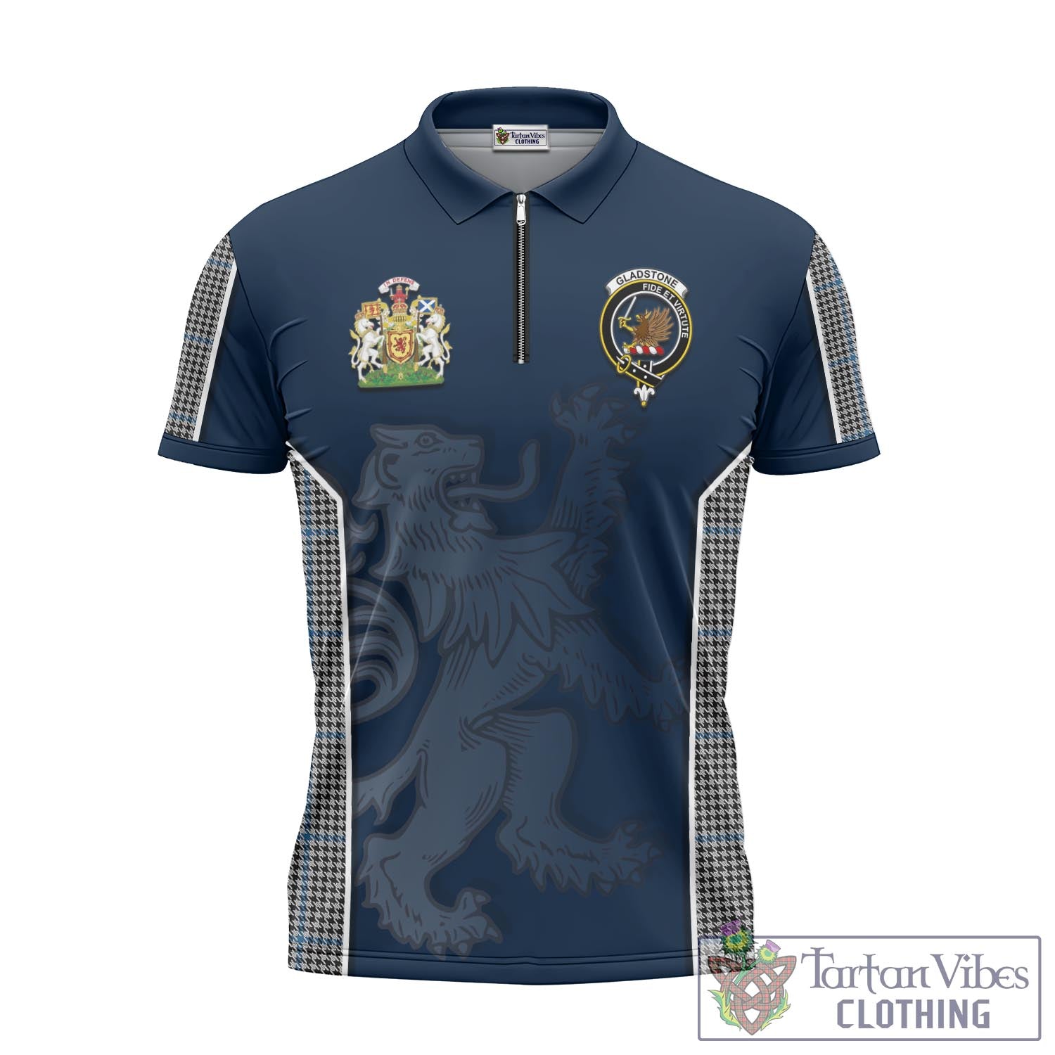 Tartan Vibes Clothing Gladstone Tartan Zipper Polo Shirt with Family Crest and Lion Rampant Vibes Sport Style