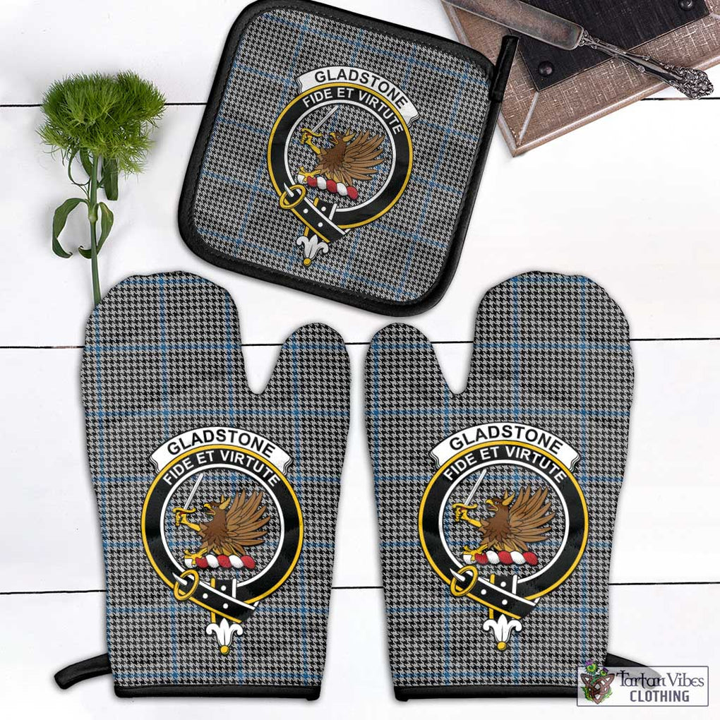 Gladstone Tartan Combo Oven Mitt & Pot-Holder with Family Crest Combo 1 Oven Mitt & 1 Pot-Holder Black - Tartan Vibes Clothing