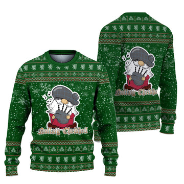 Gladstone Clan Christmas Family Knitted Sweater with Funny Gnome Playing Bagpipes