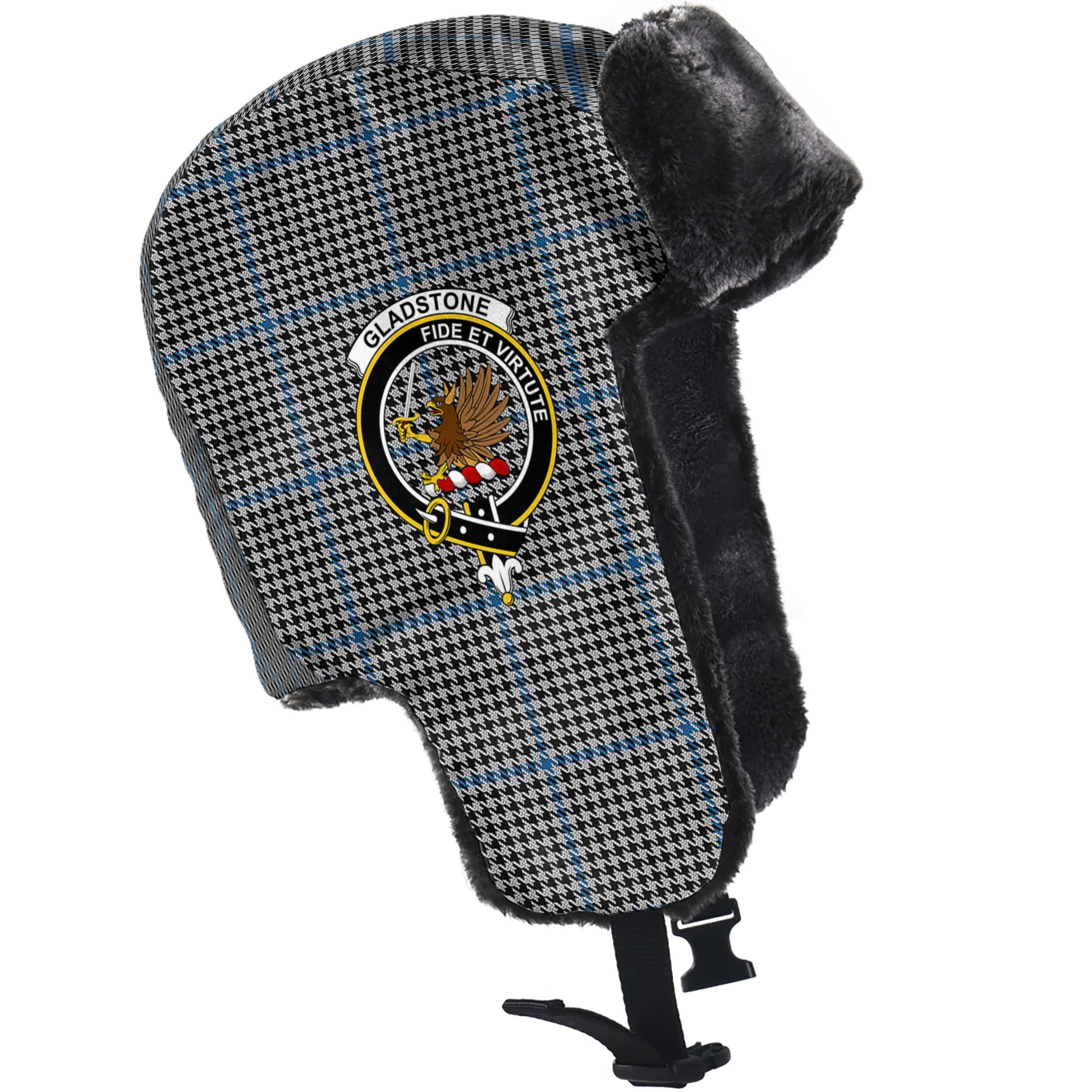 Gladstone Tartan Winter Trapper Hat with Family Crest - Tartanvibesclothing