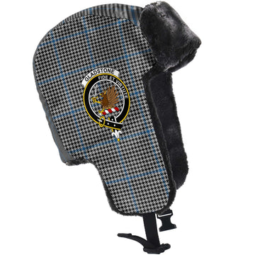 Gladstone Tartan Winter Trapper Hat with Family Crest