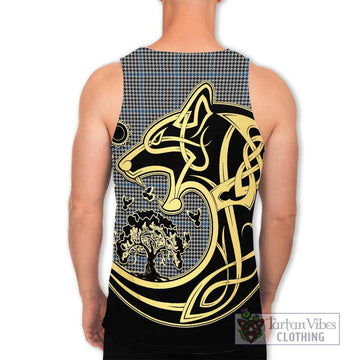 Gladstone Tartan Men's Tank Top with Family Crest Celtic Wolf Style