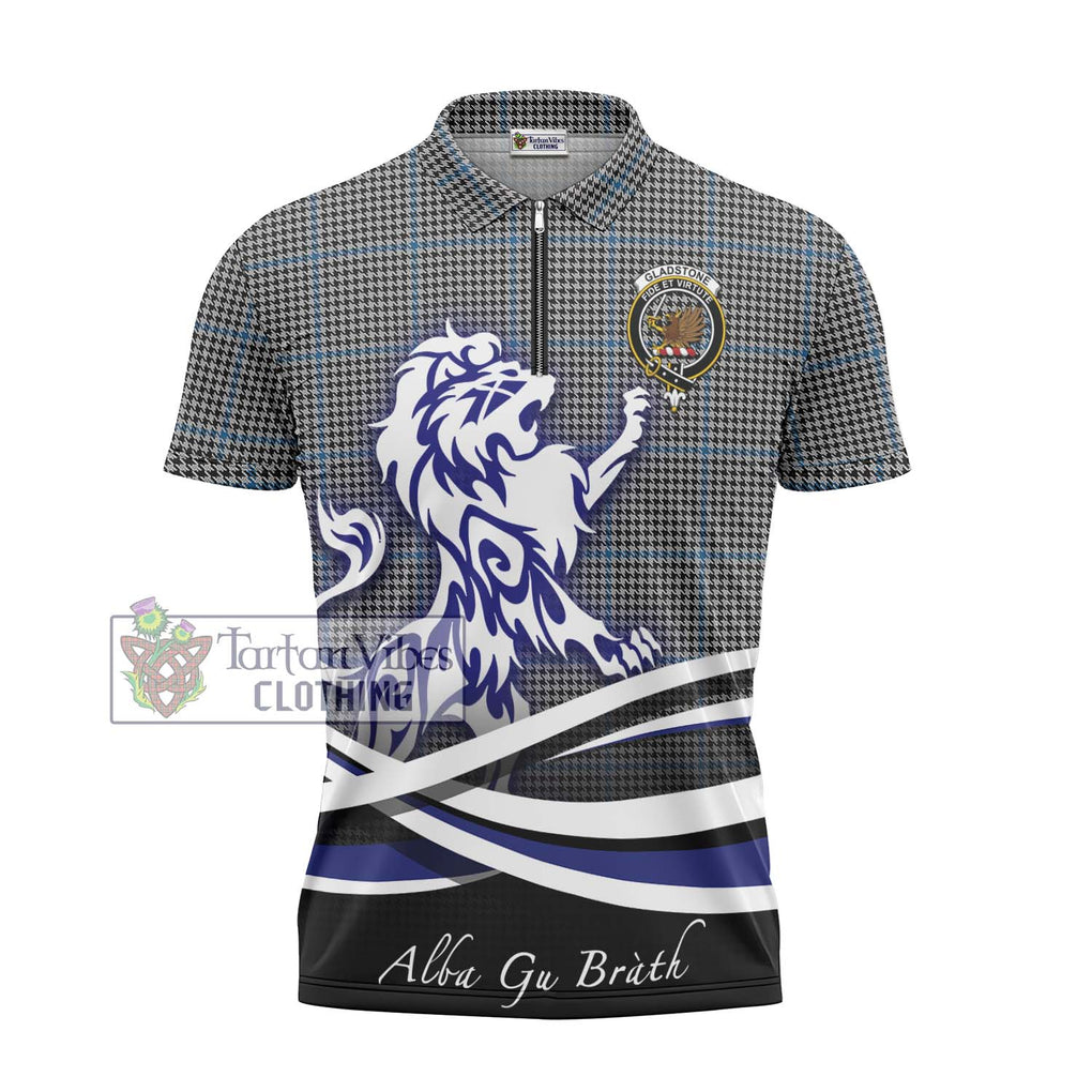 Gladstone Tartan Zipper Polo Shirt with Alba Gu Brath Regal Lion Emblem - Tartanvibesclothing Shop