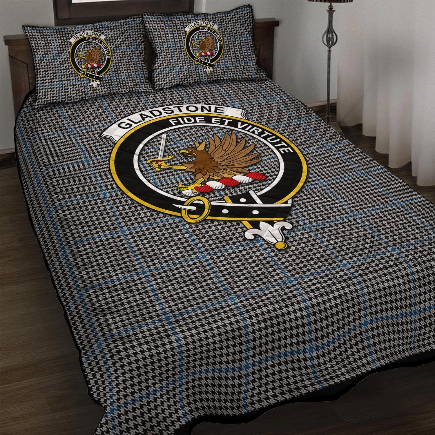 Gladstone Tartan Quilt Bed Set with Family Crest - Tartanvibesclothing