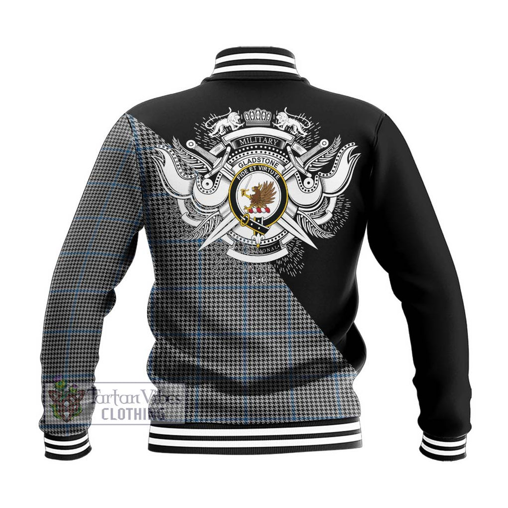 Gladstone Tartan Baseball Jacket with Family Crest and Military Logo Style - Tartanvibesclothing Shop