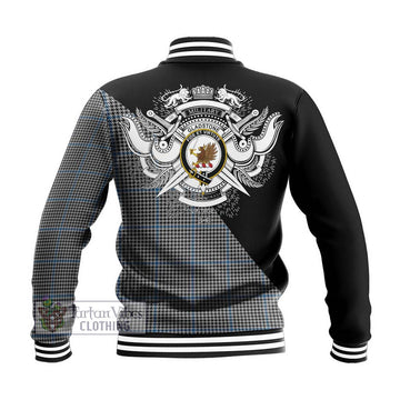 Gladstone Tartan Baseball Jacket with Family Crest and Military Logo Style