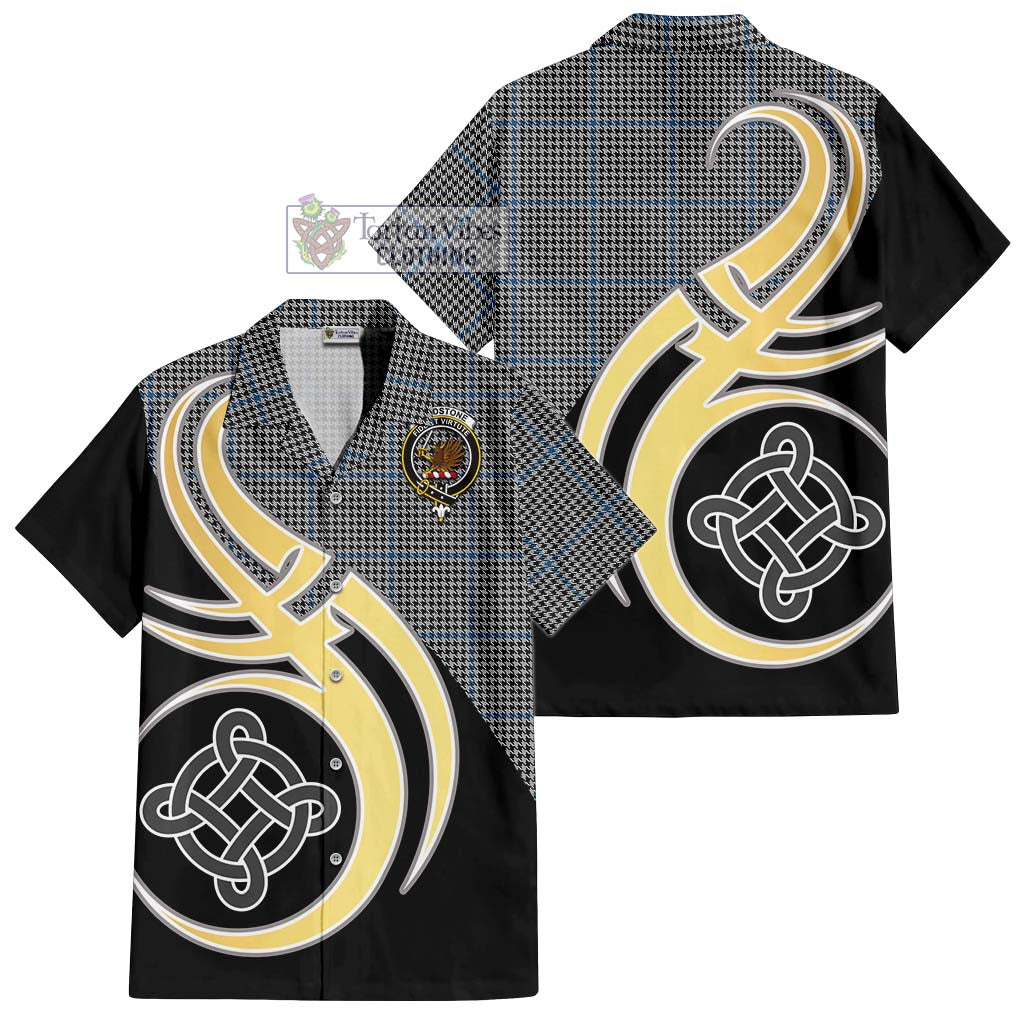 Gladstone Tartan Short Sleeve Button Shirt with Family Crest and Celtic Symbol Style - Tartan Vibes Clothing