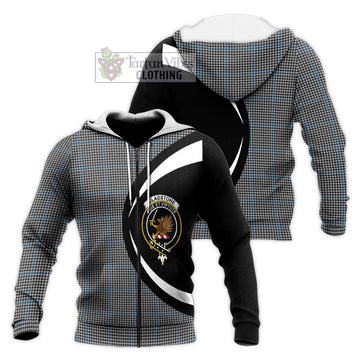 Gladstone Tartan Knitted Hoodie with Family Crest Circle Style