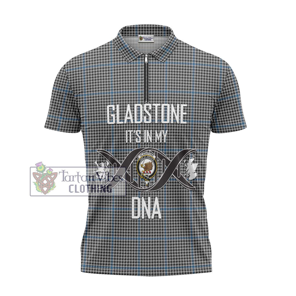 Gladstone Tartan Zipper Polo Shirt with Family Crest DNA In Me Style - Tartanvibesclothing Shop