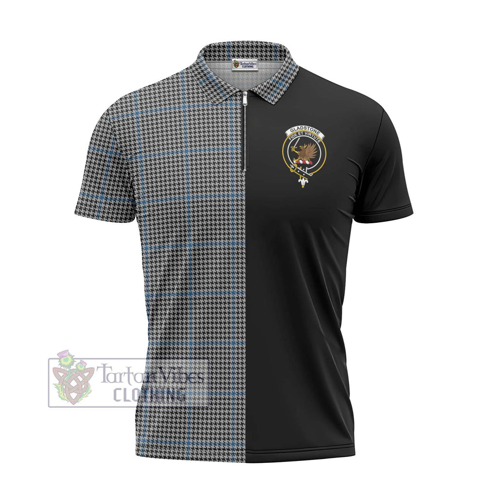 Gladstone Tartan Zipper Polo Shirt with Family Crest and Half Of Me Style - Tartanvibesclothing Shop