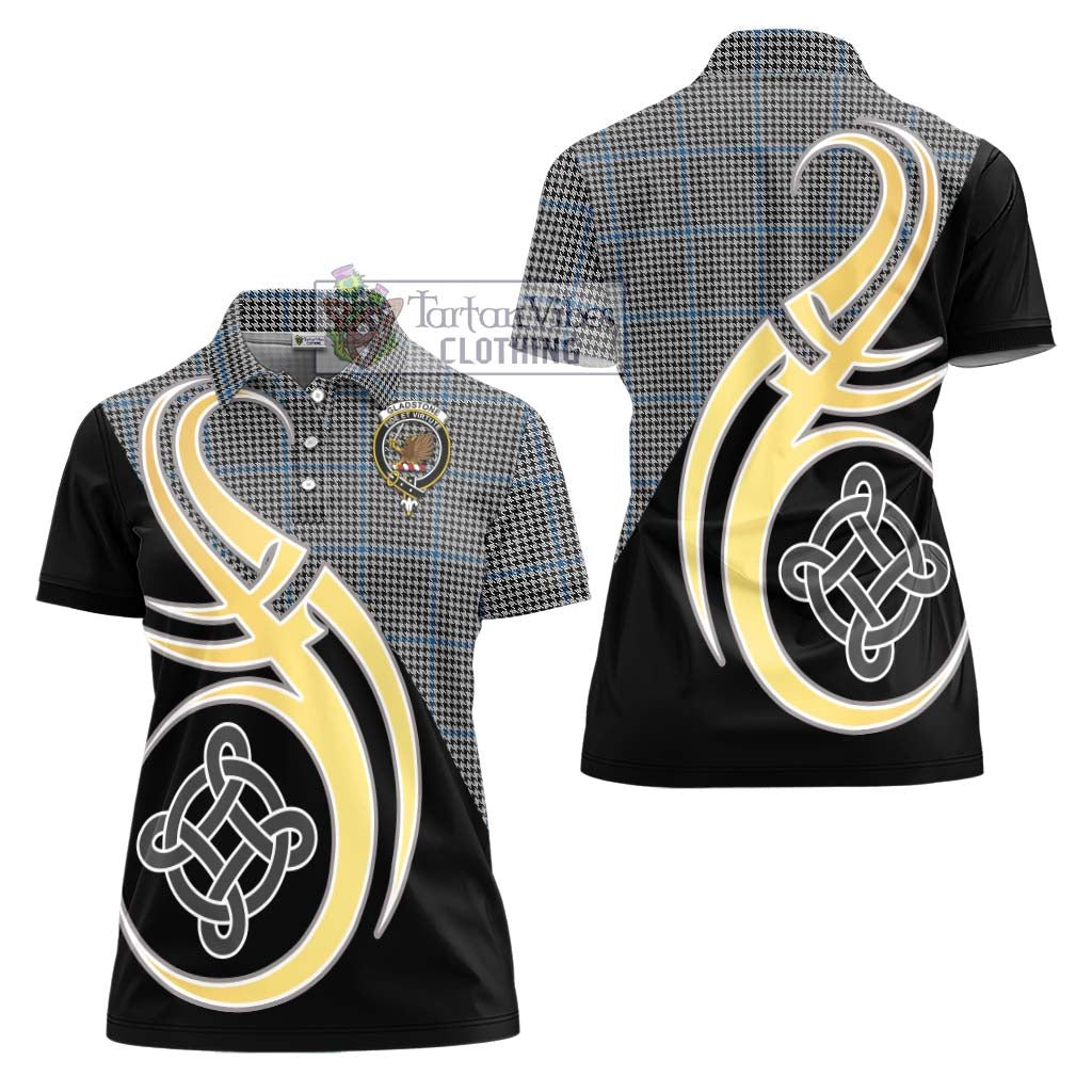 Gladstone Tartan Women's Polo Shirt with Family Crest and Celtic Symbol Style - Tartan Vibes Clothing